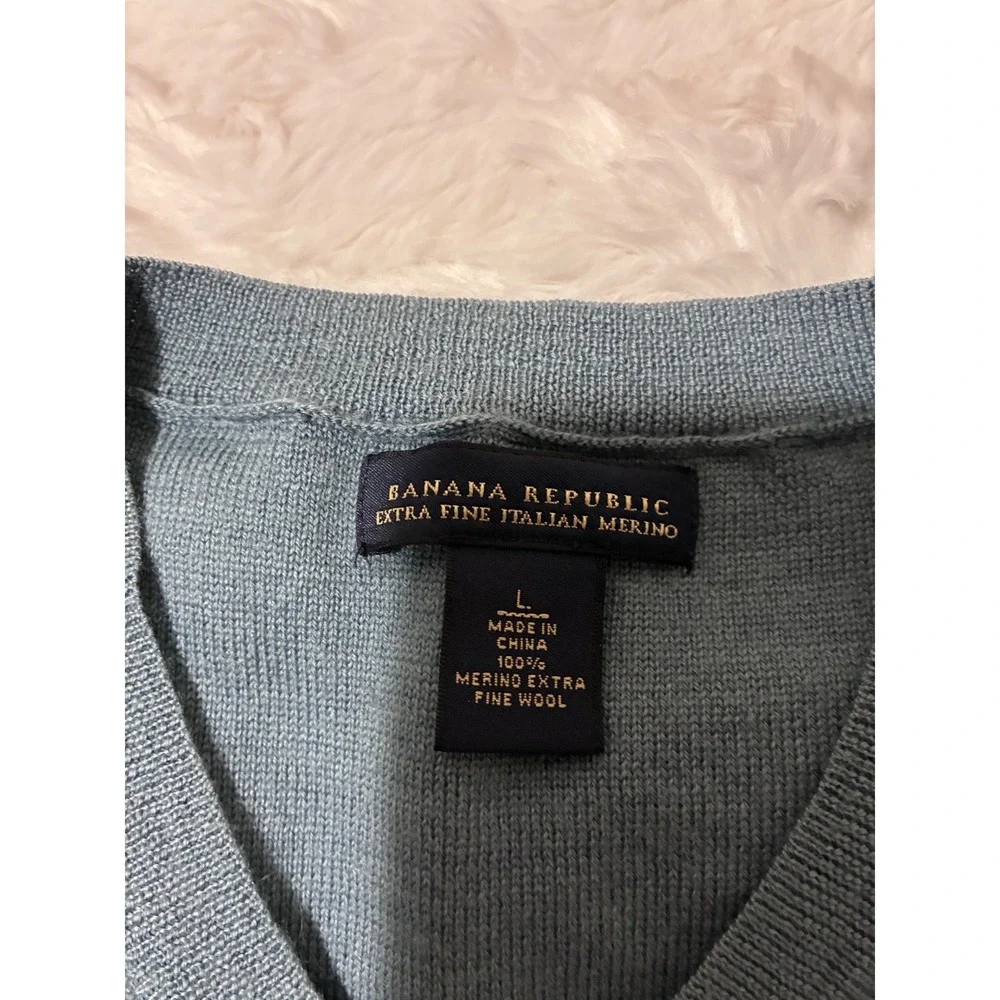 Banana Republic Mens Blue Argyle Merino Wool V-Neck Sweater Vest Large